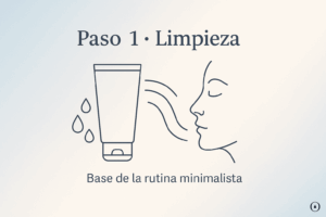 Paso 1 de la rutina facial minimalista vegana: limpieza suave para preparar la piel.