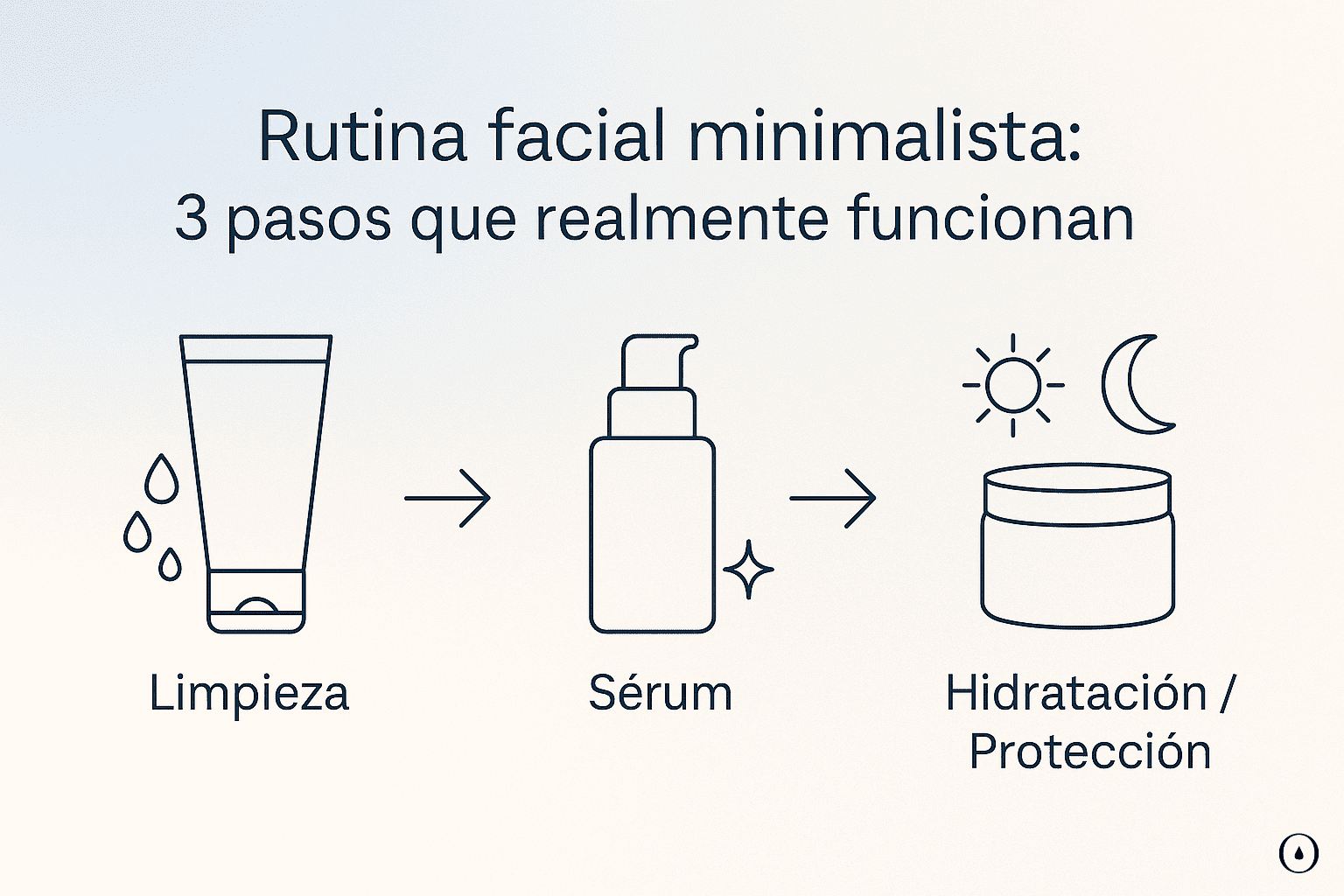 Rutina facial minimalista vegana en 3 pasos: limpieza, sérum y protección.