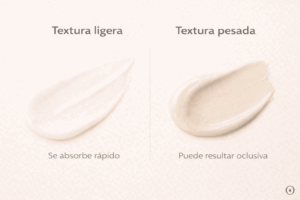 Comparación entre poro limpio y poro obstruido según la textura del cosmético