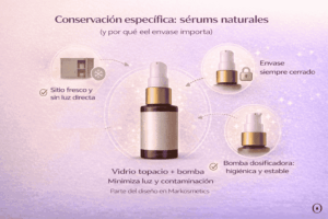 Conservación específica de sérums naturales en envase de vidrio topacio con bomba dosificadora