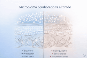 microbioma cutáneo equilibrado vs microbioma alterado piel