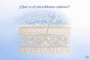 Ilustración del microbioma cutáneo y su relación con los postbióticos en la piel