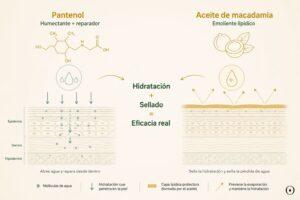 Pantenol y aceite de macadamia hidratación y reparación de la barrera cutánea