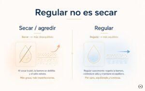 Infografía sobre cómo regular el sebo en piel mixta sin secar ni agredir la barrera cutánea.