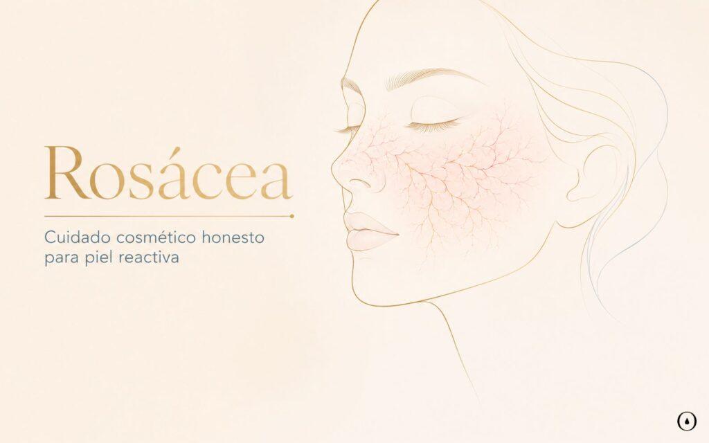 Ilustración editorial sobre rosácea y cuidado cosmético honesto para piel reactiva.