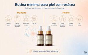 Rutina mínima para piel con rosácea con pasos de mañana y noche y sérums Markosmetics Ultrahidratante y Seborregulador.