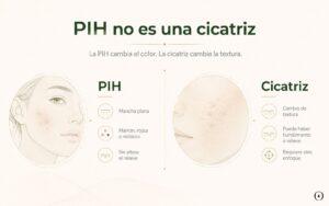 Diferencia entre PIH y cicatriz de acné: mancha plana frente a cambio de textura