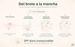 Proceso de formación de una mancha postinflamatoria tras un brote de acné