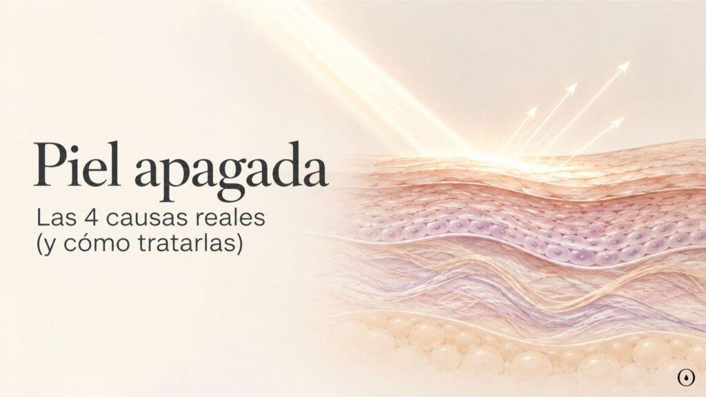 Ilustración de las capas de la piel y la reflexión de la luz para explicar las causas de la piel apagada.