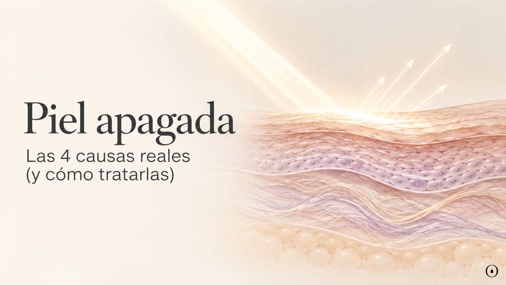 Ilustración de las capas de la piel y la reflexión de la luz para explicar las causas de la piel apagada.