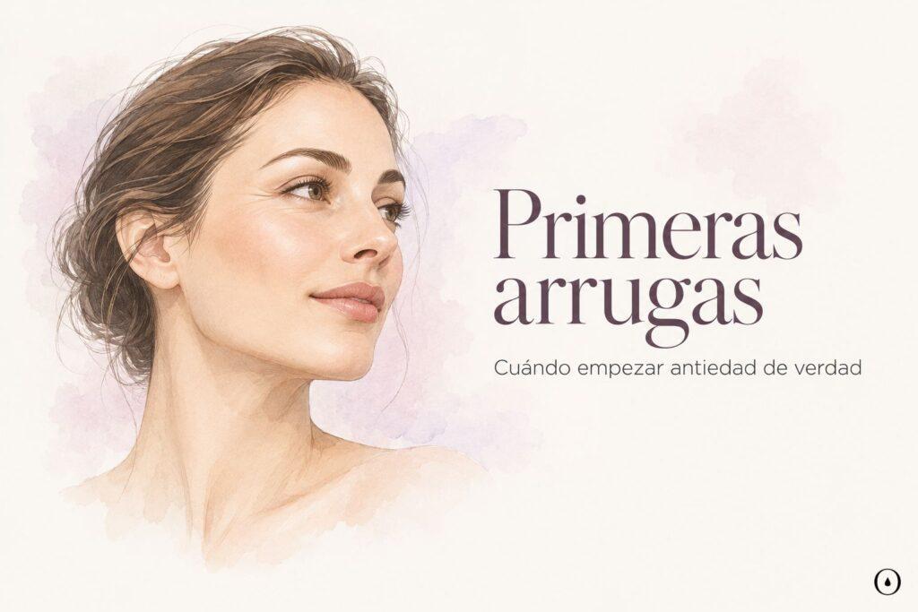 Ilustración de una mujer con primeras arrugas y líneas de expresión alrededor de los ojos.