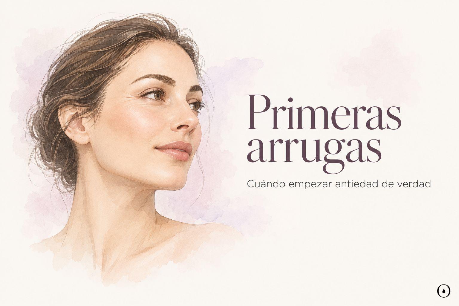Ilustración de una mujer con primeras arrugas y líneas de expresión alrededor de los ojos.